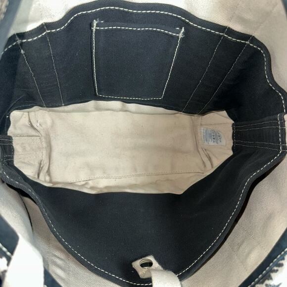 Lands’ End Large Canvas Tote Bag Black White Plaid Houndstooth Shoulder Carryall - Picture 15 of 15